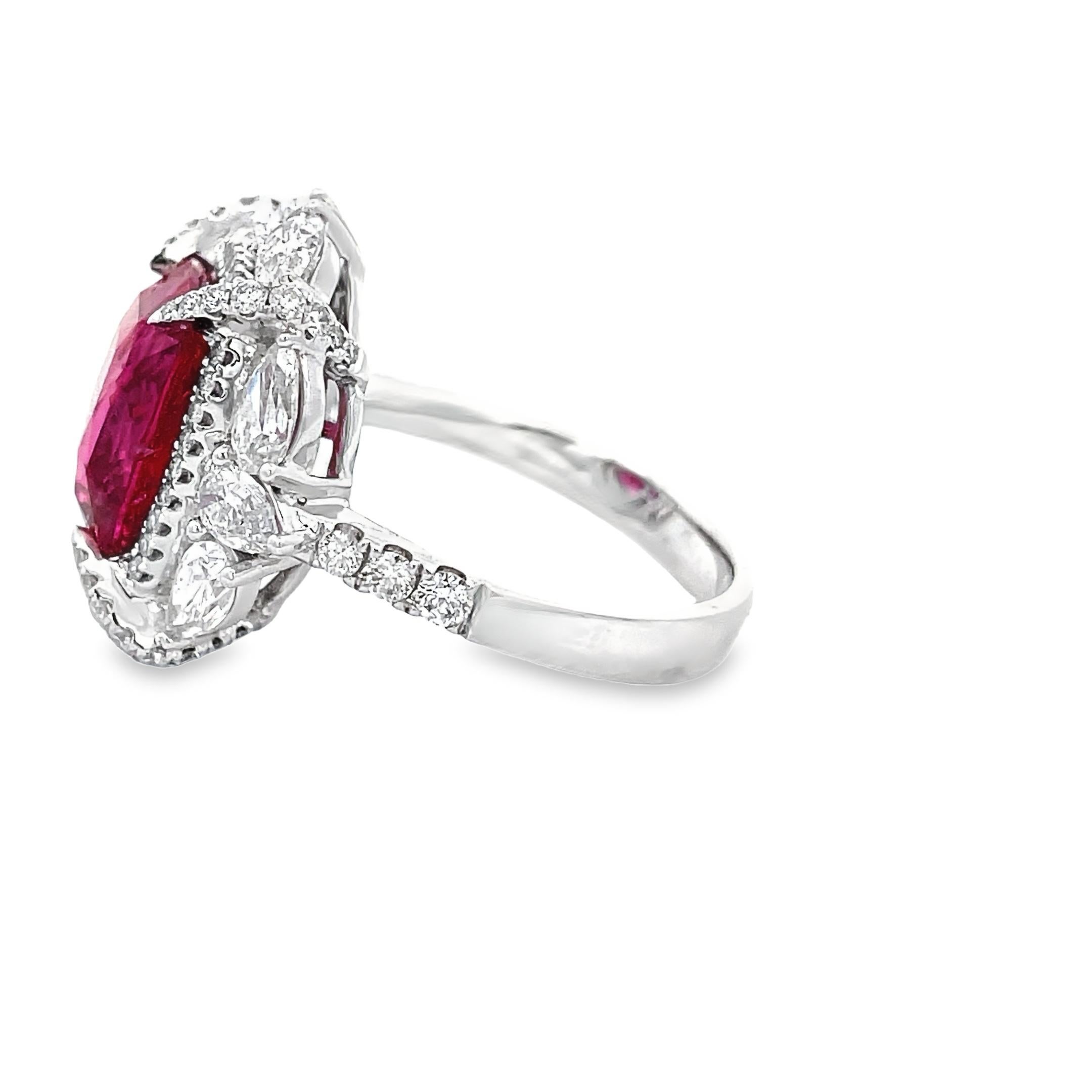 Cushion Cut AGL Certified PINK SAPPHIRE CUS 6.07 CT. WHITE DIA (MIX SHAPE) 2.23CT 18KW RING For Sale