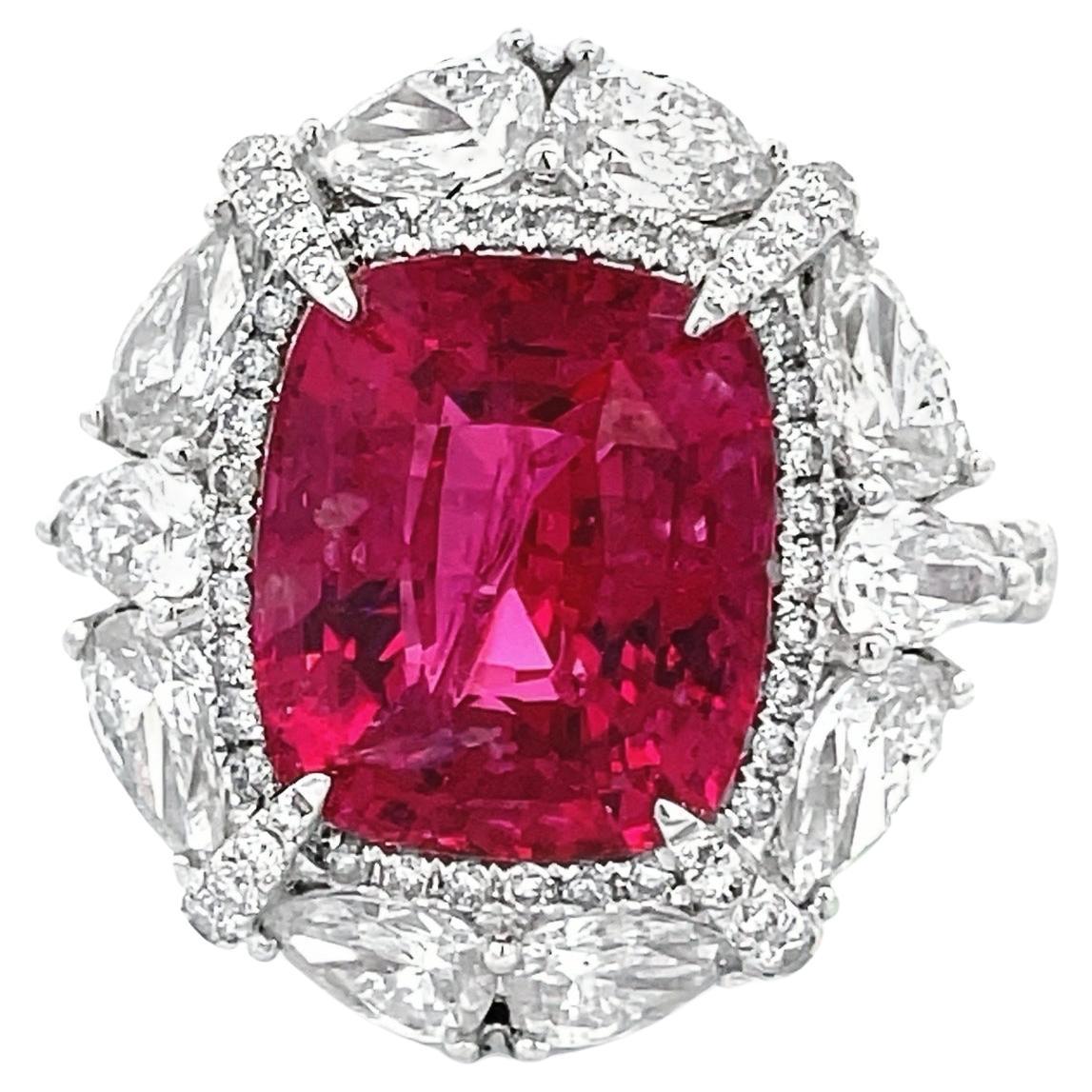 AGL Certified PINK SAPPHIRE CUS 6.07 CT. WHITE DIA (MIX SHAPE) 2.23CT 18KW RING