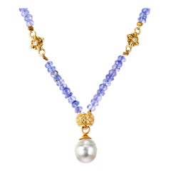 AGL Certified Purple Tanzanite South Sea Pearl Diamond Yellow Gold Necklace