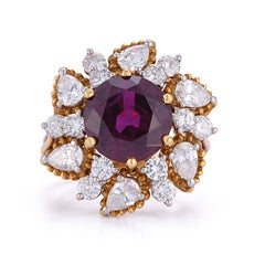 AGL Certified Red Sapphire & Diamond Flower Cocktail Ring