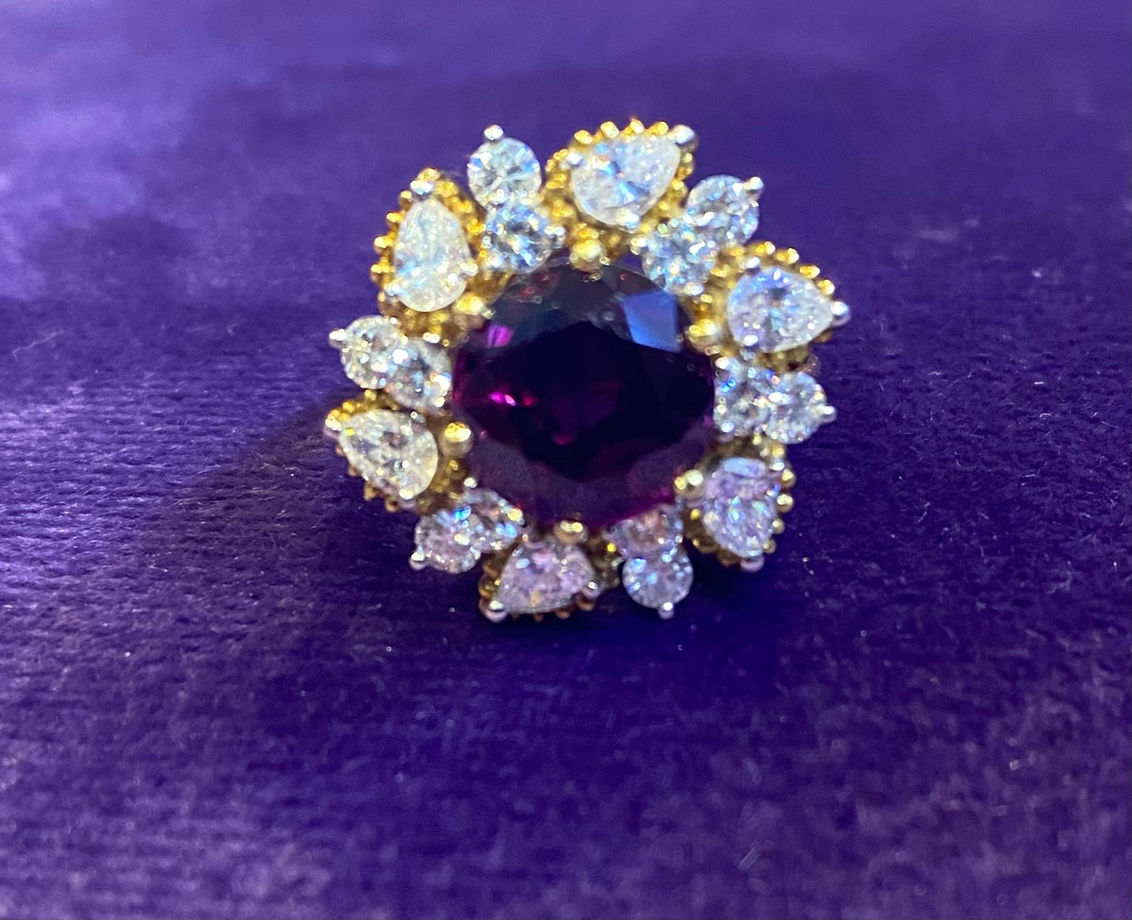 Women's AGL Certified Red Sapphire & Diamond Flower Cocktail Ring For Sale