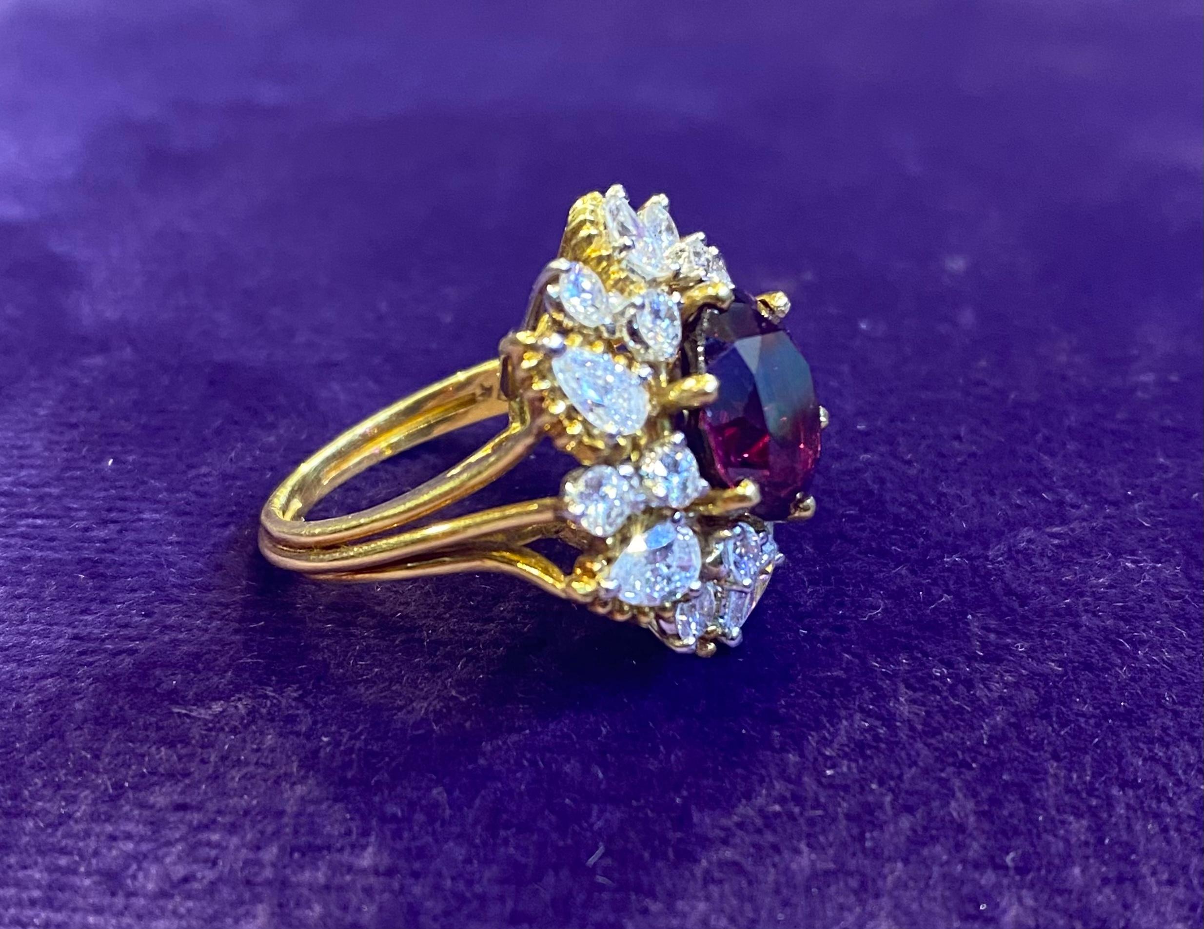 AGL Certified Red Sapphire & Diamond Flower Cocktail Ring For Sale 1