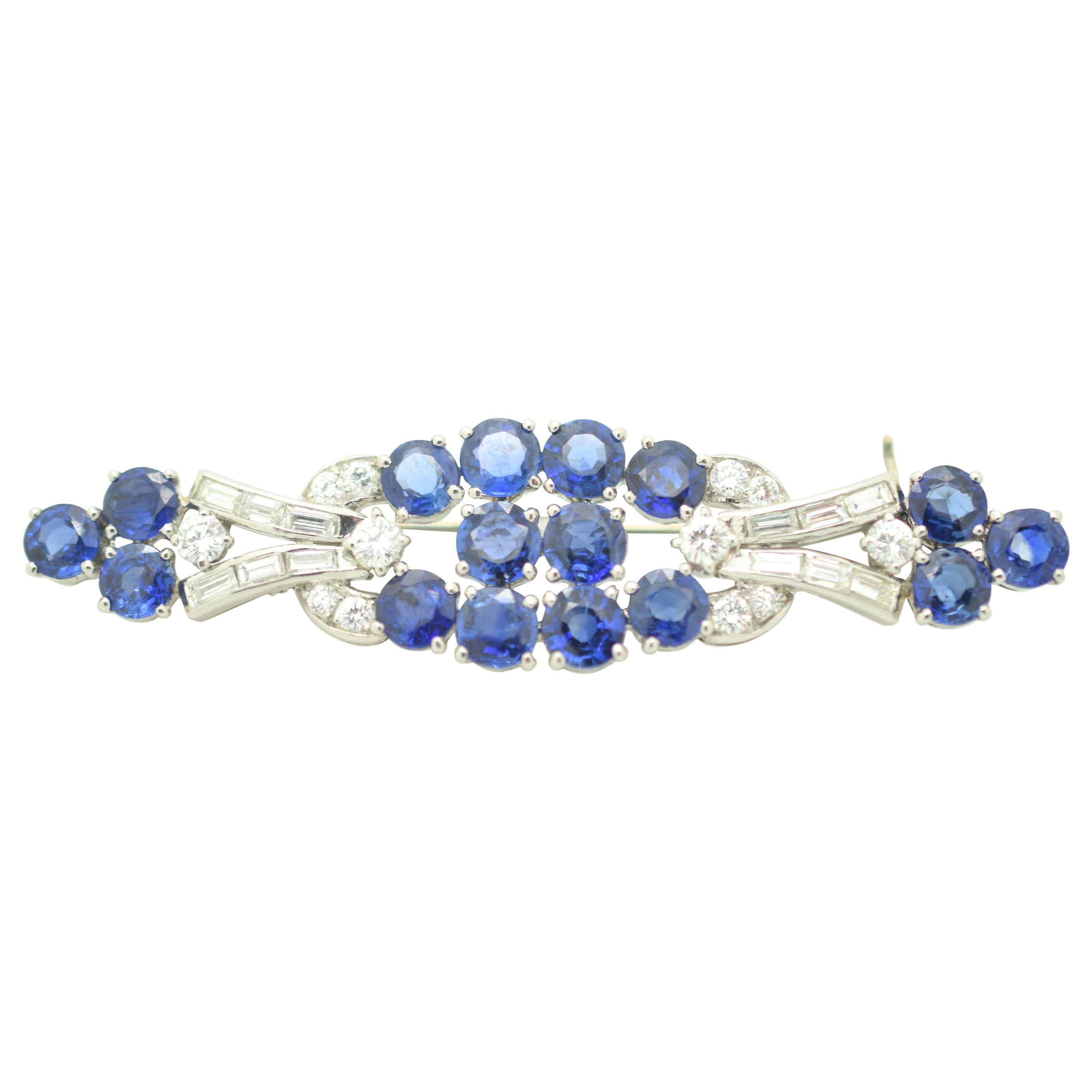 AGL Certified Sapphire and Diamond Gazdar Platinum Brooch