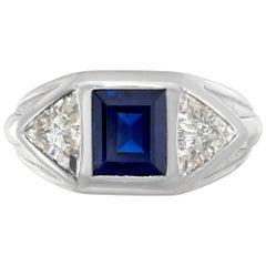 Platinring mit AGL-zertifiziertem Saphir und Diamant