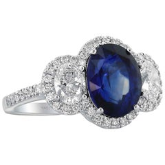 AGL Certified Sapphire Diamond and Platinum Three-Stone Ring AGL Certified Sapphire Diamond and Platinum Three-Stone Ring