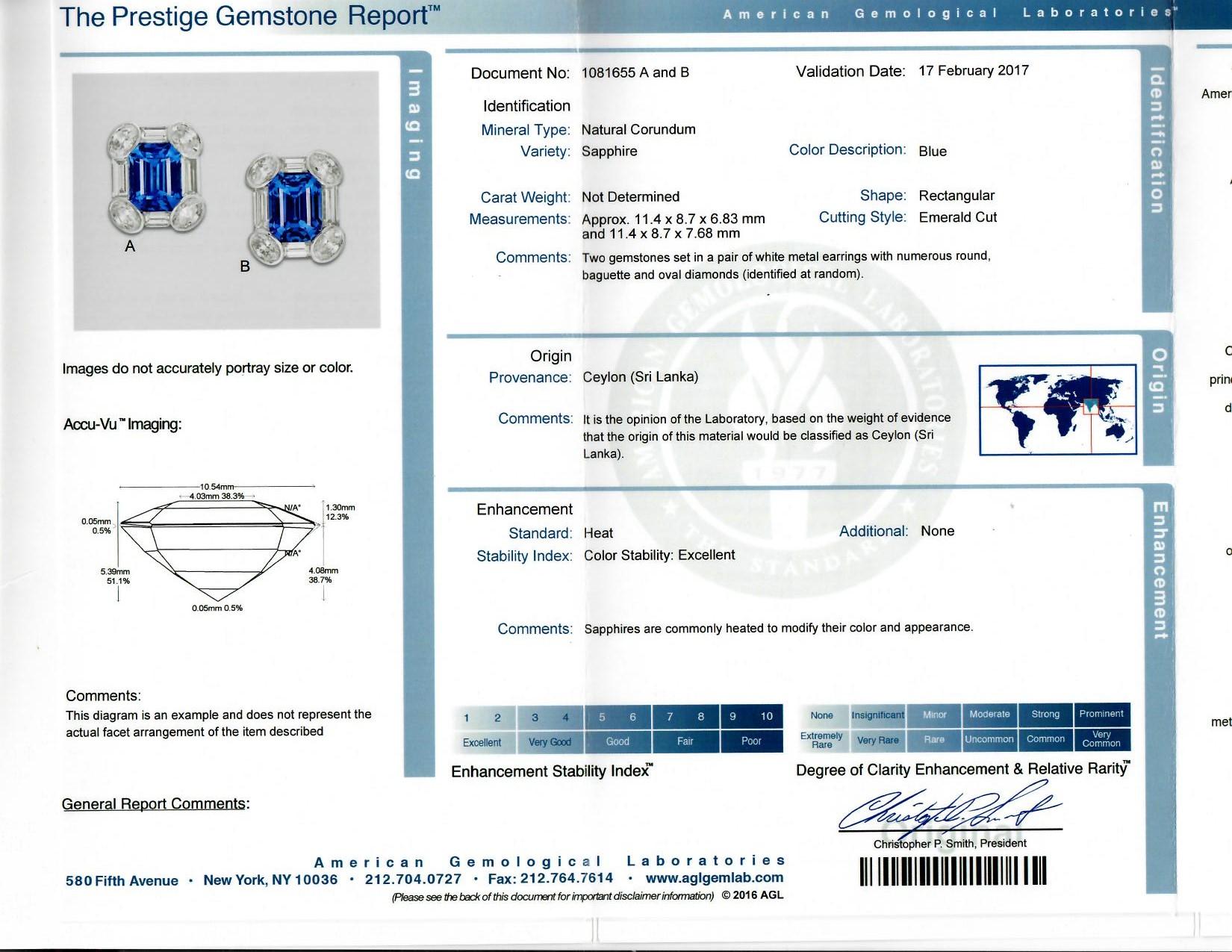 Spectra Fine Jewelry AGL Certified Sapphire Diamond Platinum Earrings In New Condition For Sale In New York, NY