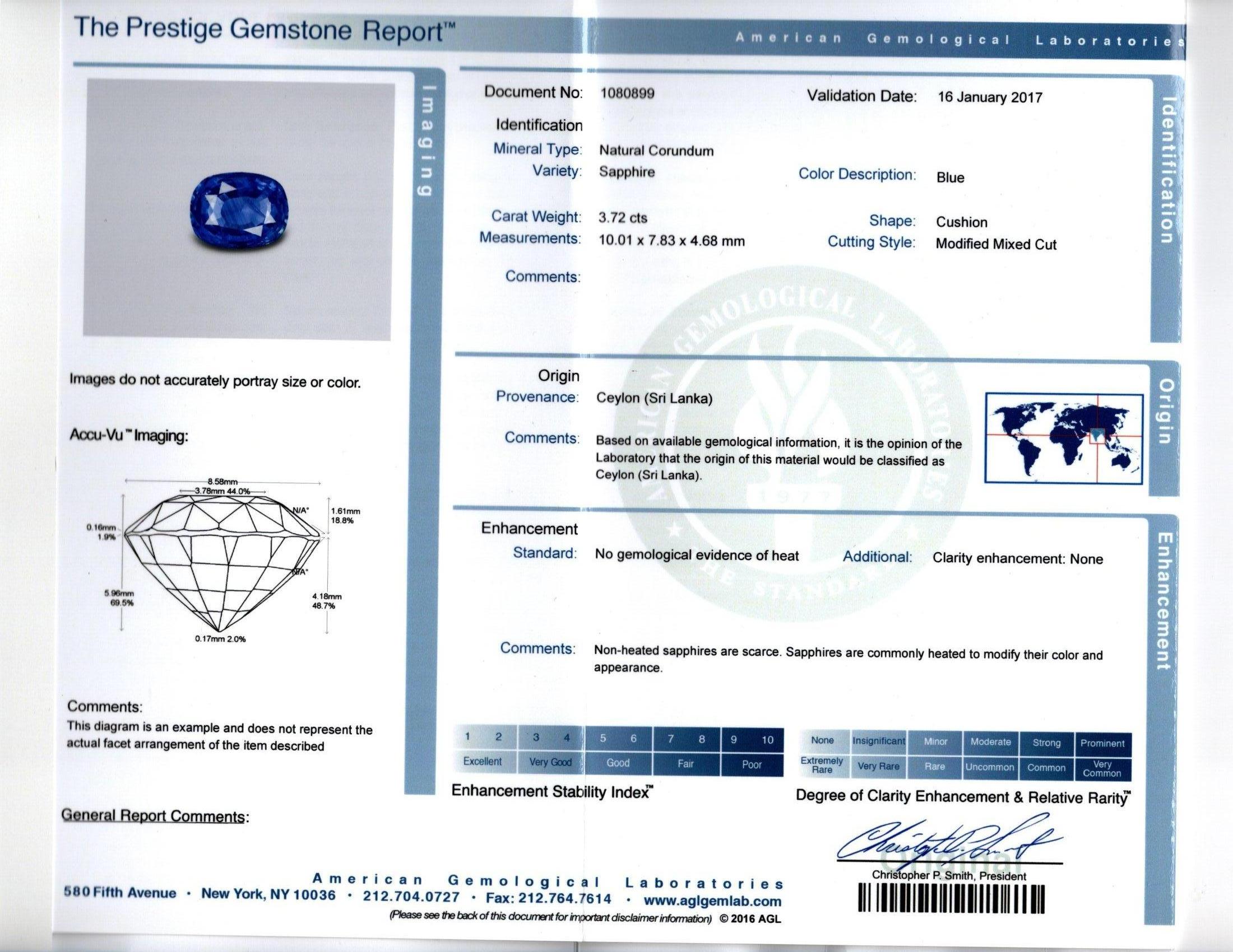 Art-Déco-Ring mit drei Steinen, AGL-zertifizierter Saphir und Diamant im Angebot 5