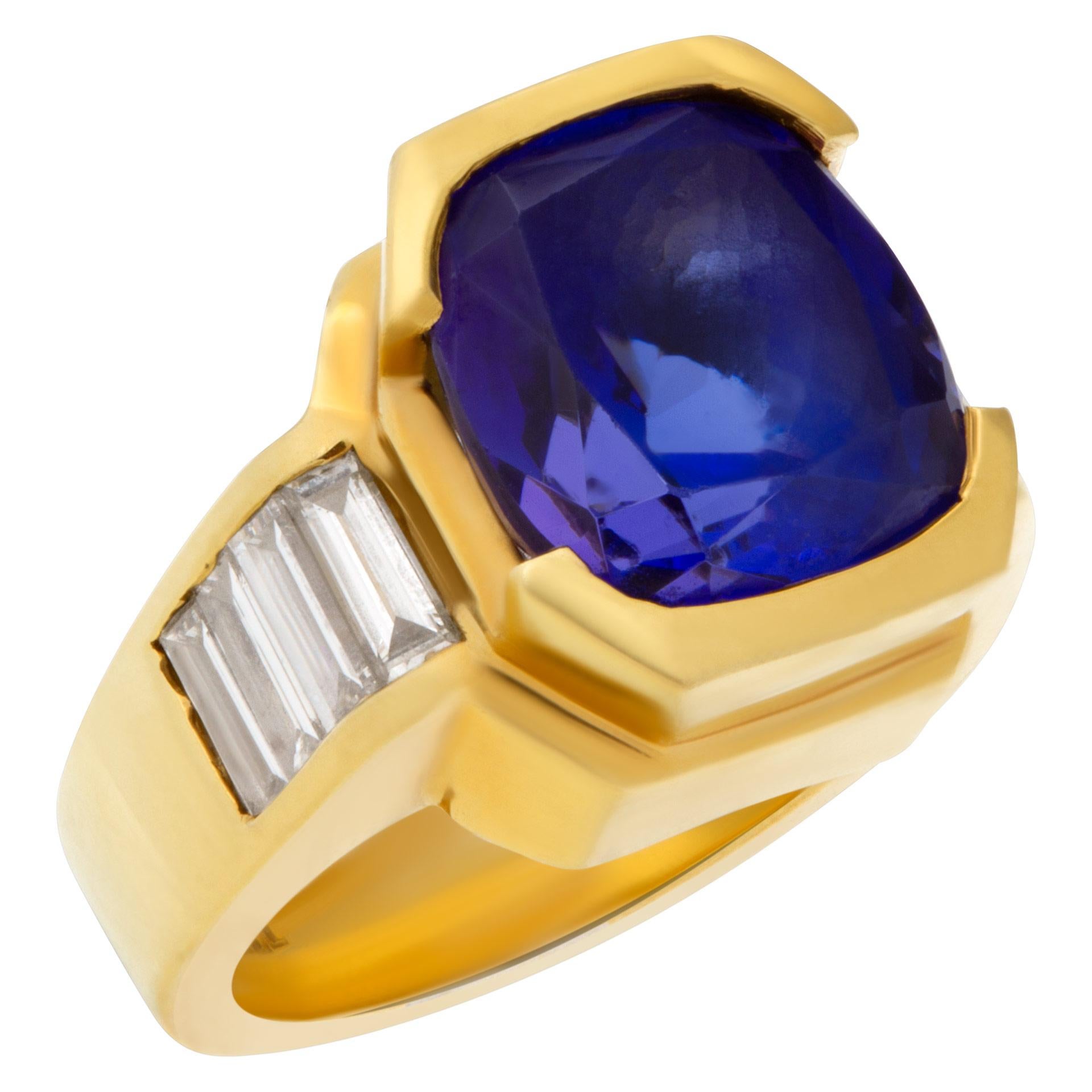 Antique Cushion Cut AGL Certified Striking Blue Gem Tanzanite 9.52 Carat Diamond Ring