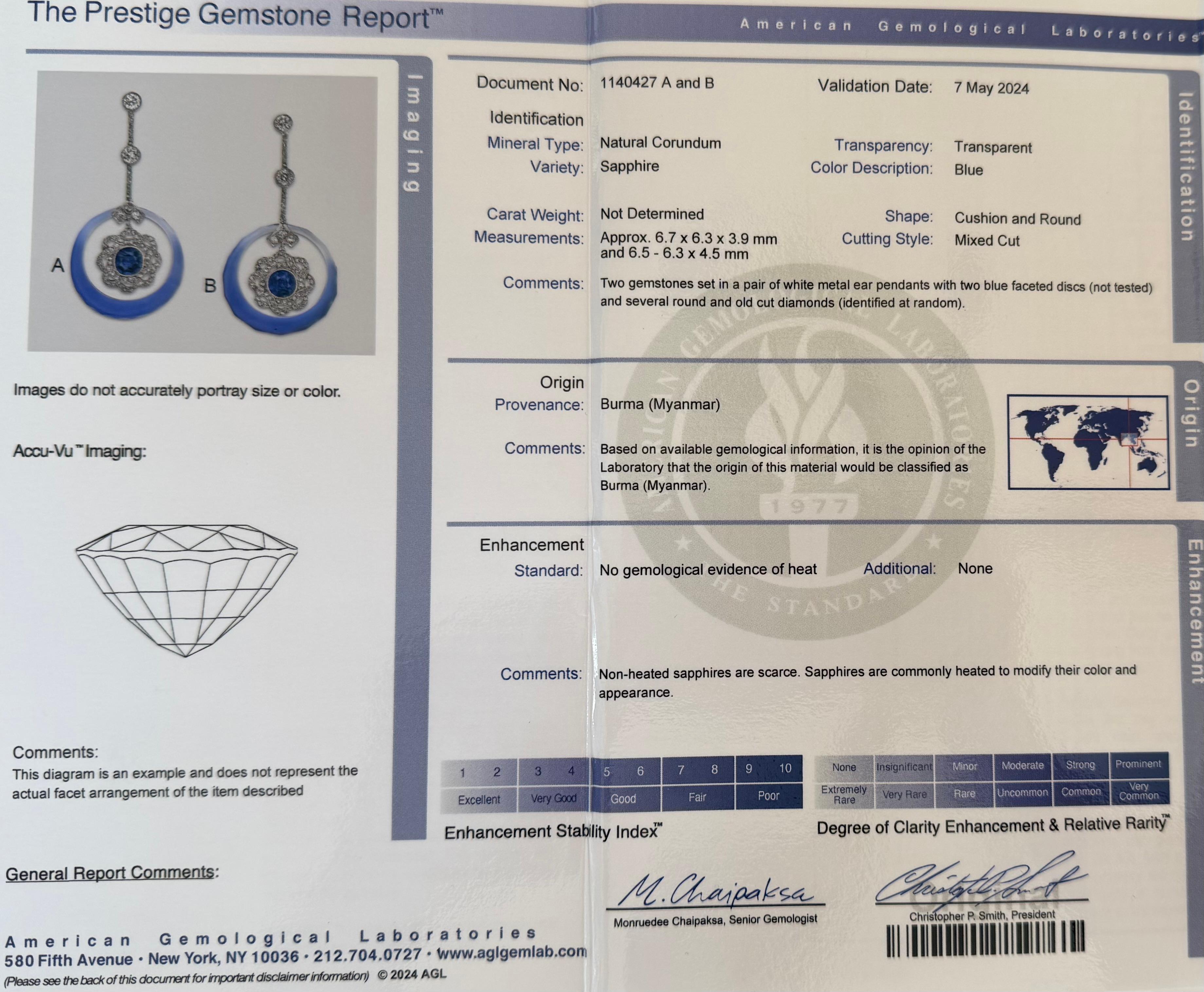 Orecchini a goccia AGL con zaffiro blu birmano non riscaldato e diamanti in calcedonio in vendita 4