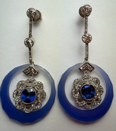 AGL Certified Unheated Burmese Blue Sapphire Diamond Chalcedony Drop Earrings