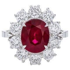 AGL Certified Unheated Burmese Cushion Ruby and Diamond Platinum Ring