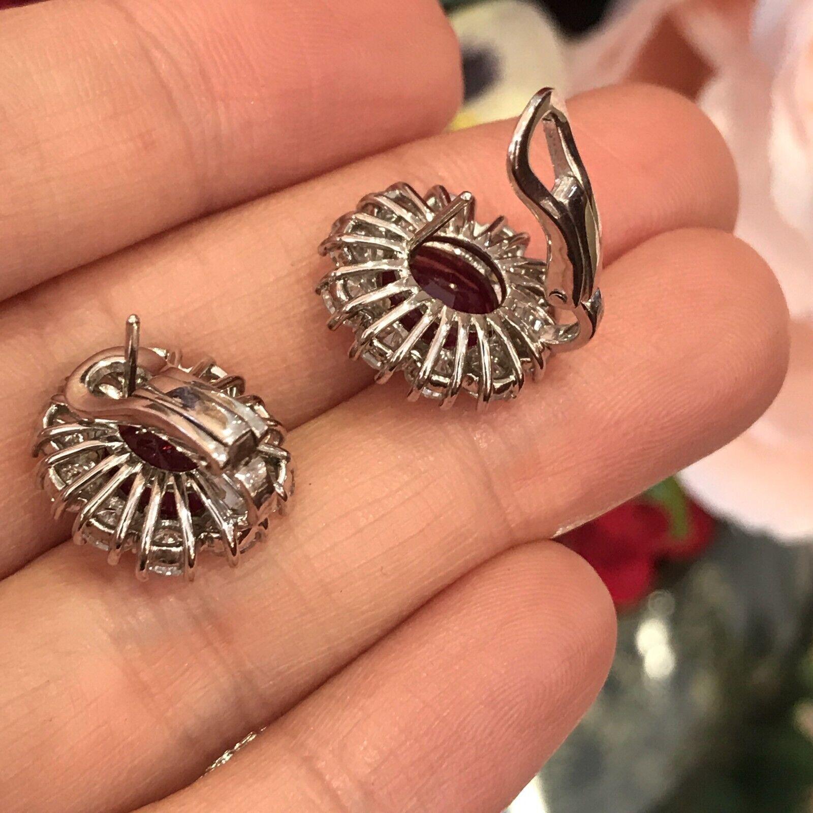 AGL Certified Burmese Unheated Ruby Earrings with Diamonds in Platinum In Excellent Condition For Sale In La Jolla, CA