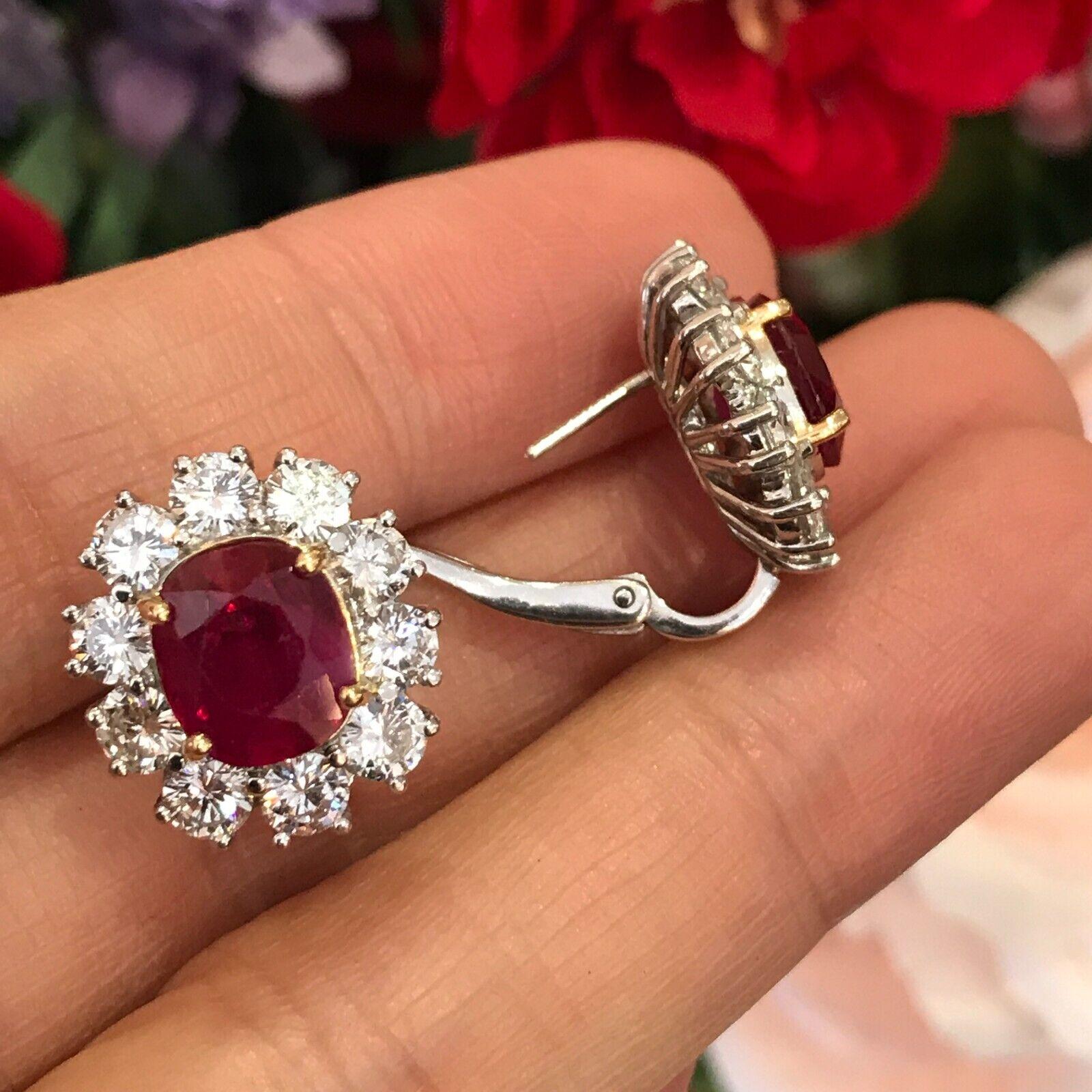 Women's AGL Certified Burmese Unheated Ruby Earrings with Diamonds in Platinum For Sale