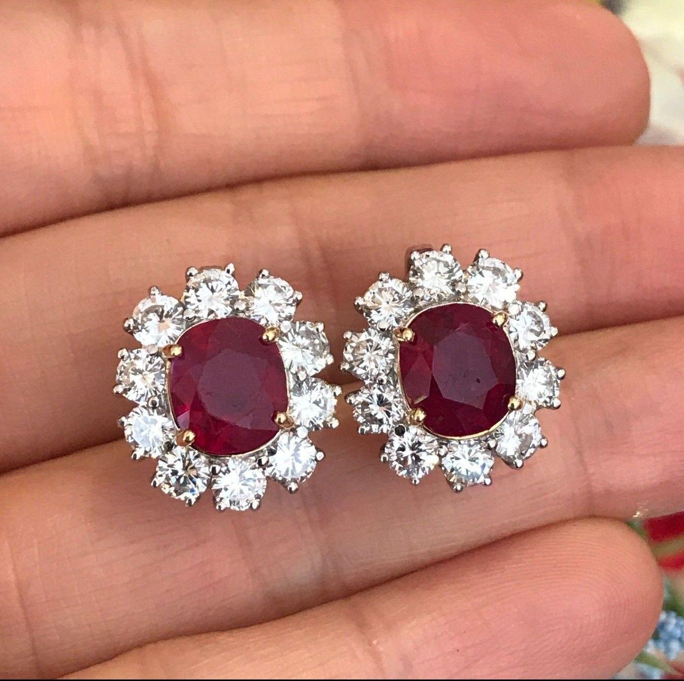 AGL Certified Burmese Unheated Ruby Earrings with Diamonds in Platinum For Sale 1