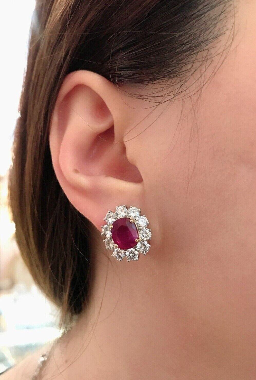 AGL Certified Burmese Unheated Ruby Earrings with Diamonds in Platinum For Sale 2