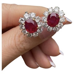 Vintage AGL Certified Burmese Unheated Ruby Earrings with Diamonds in Platinum