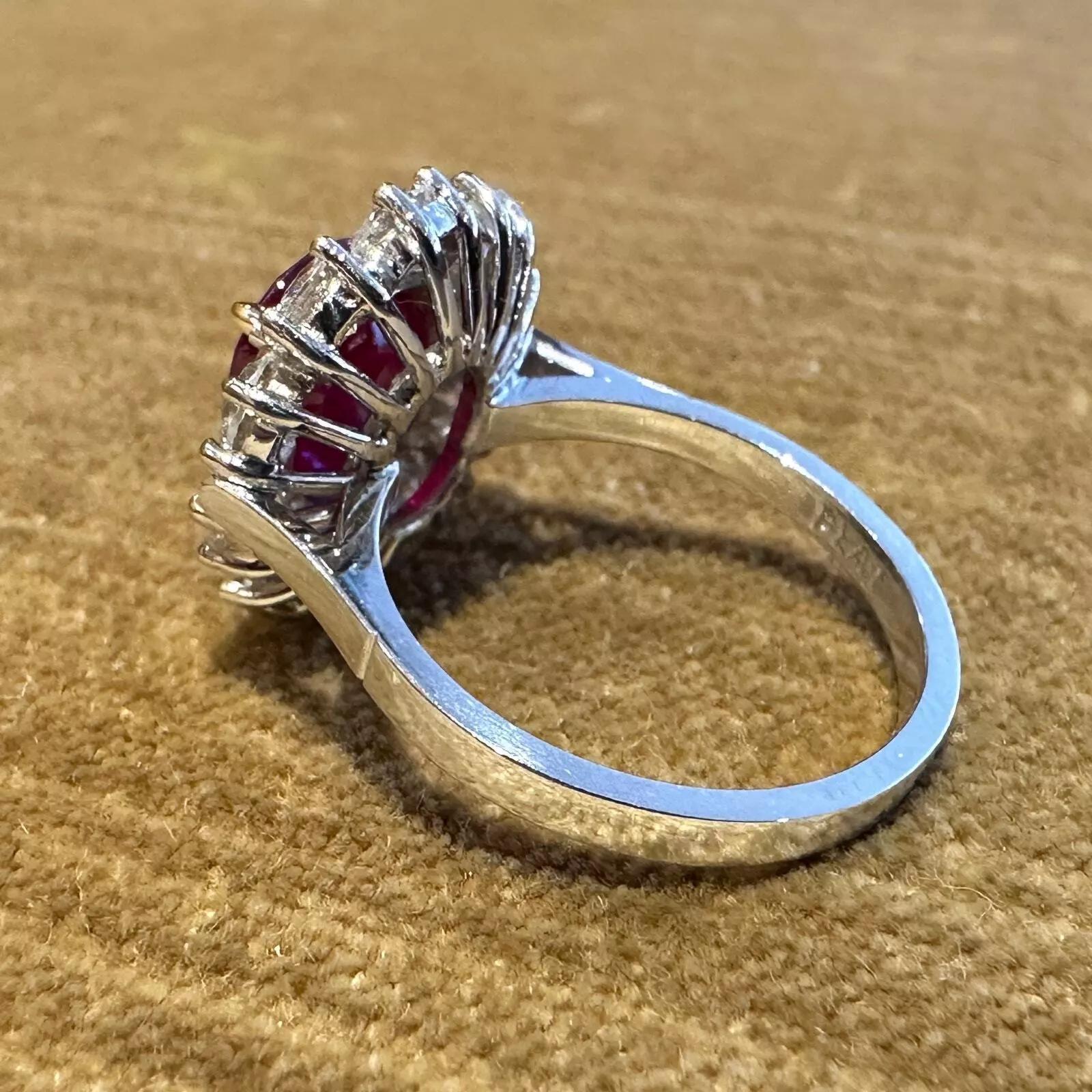 Women's AGL Certified Unheated Cushion Ruby Ring with Diamonds in Platinum For Sale
