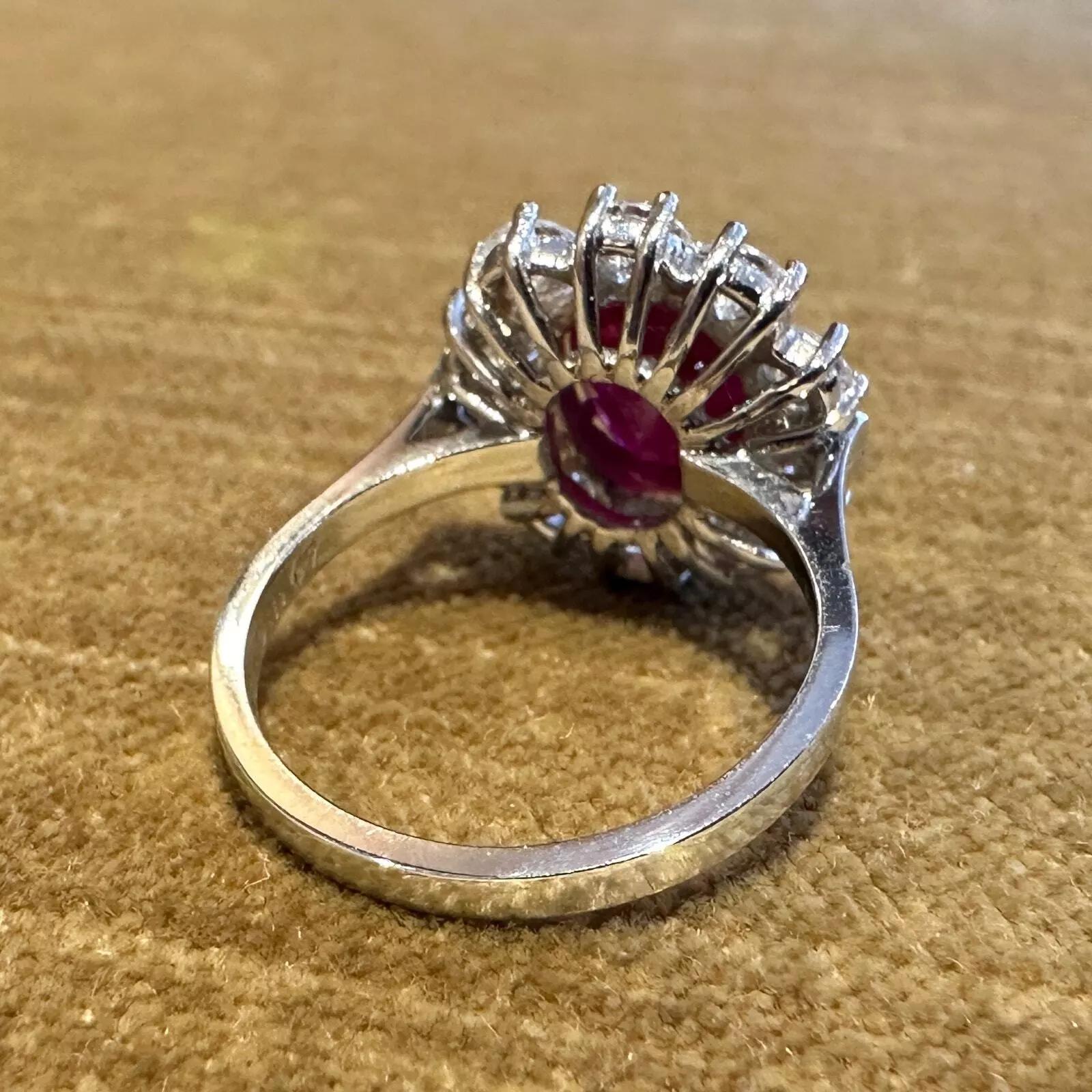 AGL Certified Unheated Cushion Ruby Ring with Diamonds in Platinum For Sale 1