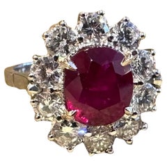 AGL Certified Unheated Cushion Ruby Ring with Diamonds in Platinum