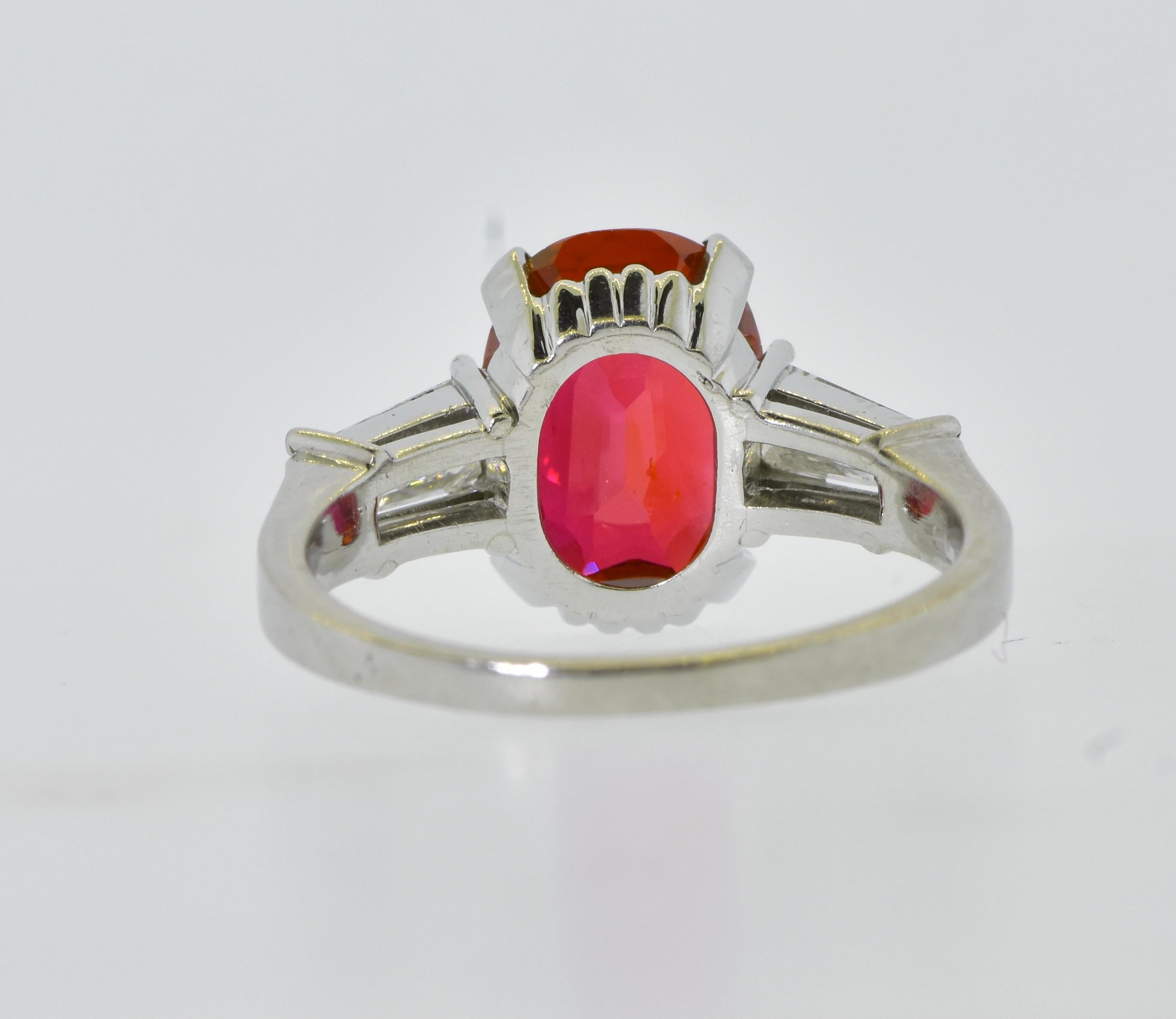 AGL Certified Unheated Gem Burma Ruby, 4.71 Cts., and Diamond Plat, Ring c. 1950 4