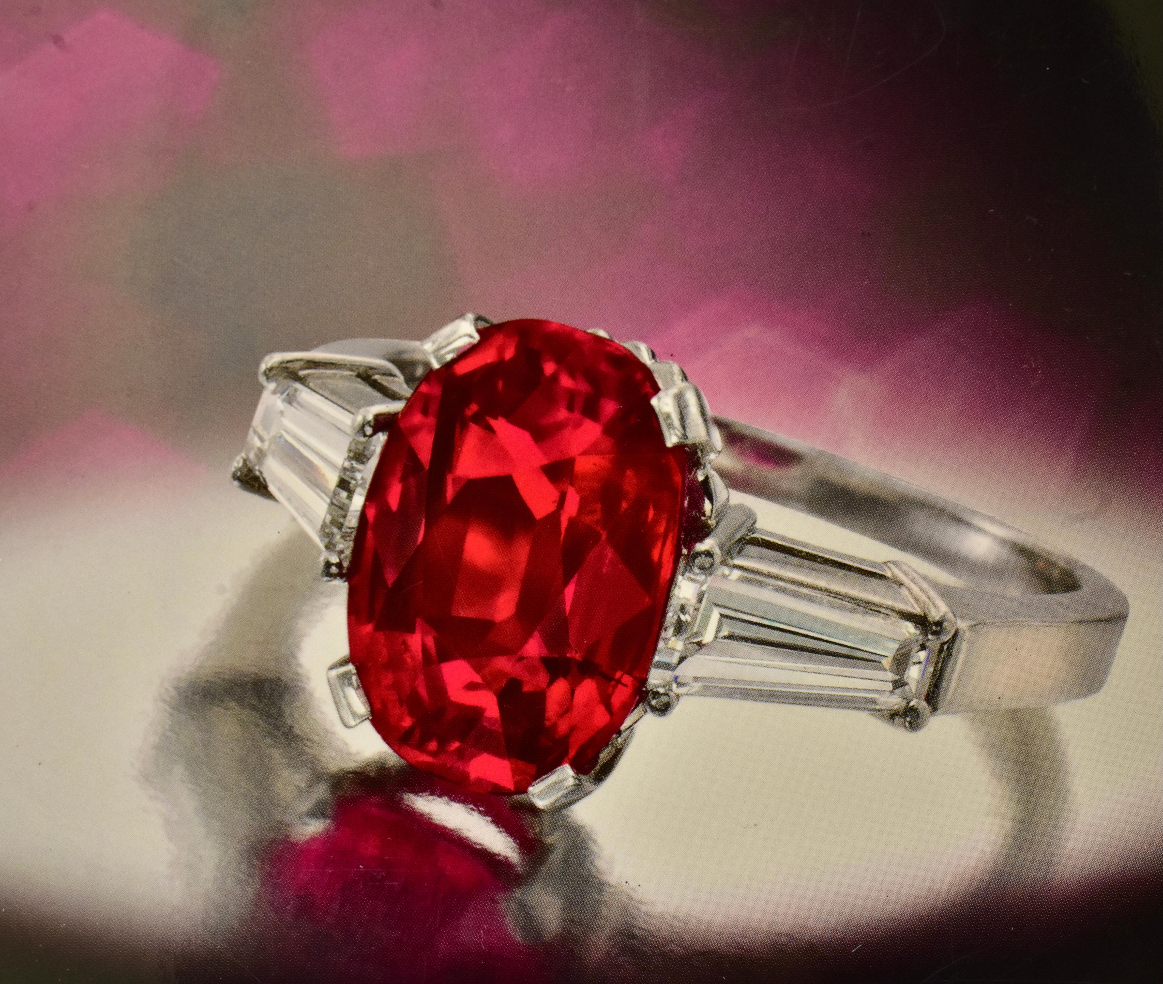 AGL Certified Unheated Gem Burma Ruby, 4.71 Cts., and Diamond Plat, Ring c. 1950 12