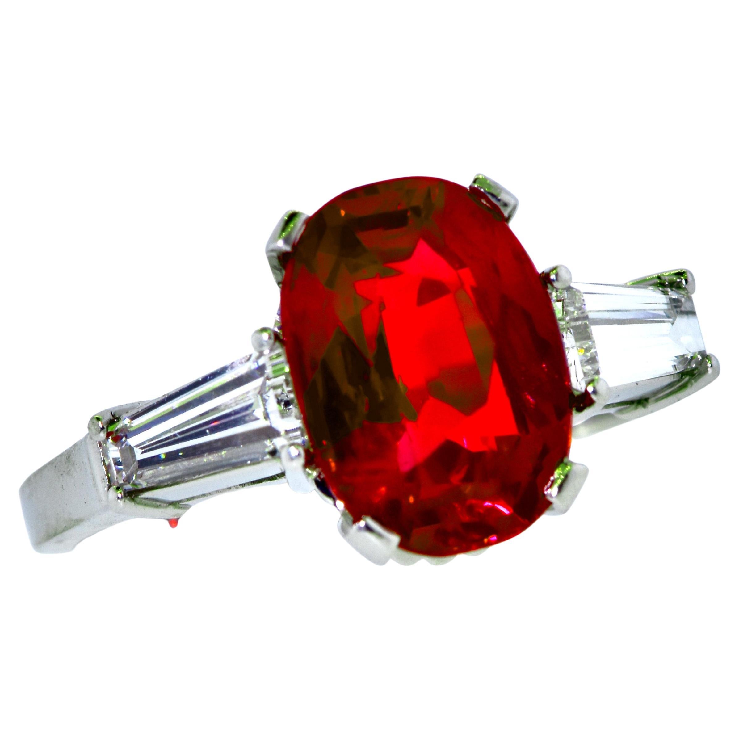 Contemporary AGL Certified Unheated Gem Burma Ruby, 4.71 Cts., and Diamond Plat, Ring c. 1950