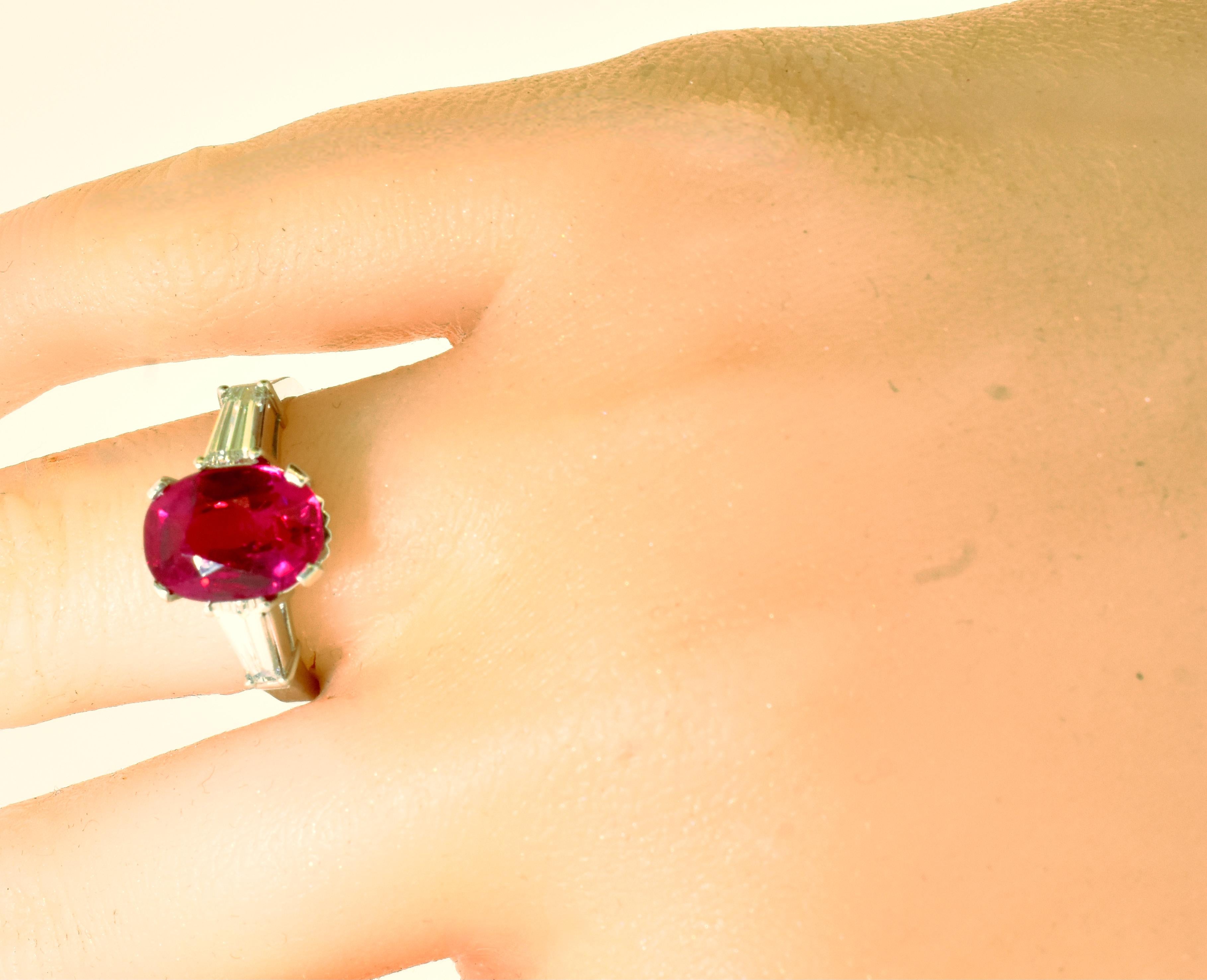 AGL Certified Unheated Gem Burma Ruby, 4.71 Cts., and Diamond Plat, Ring c. 1950 1