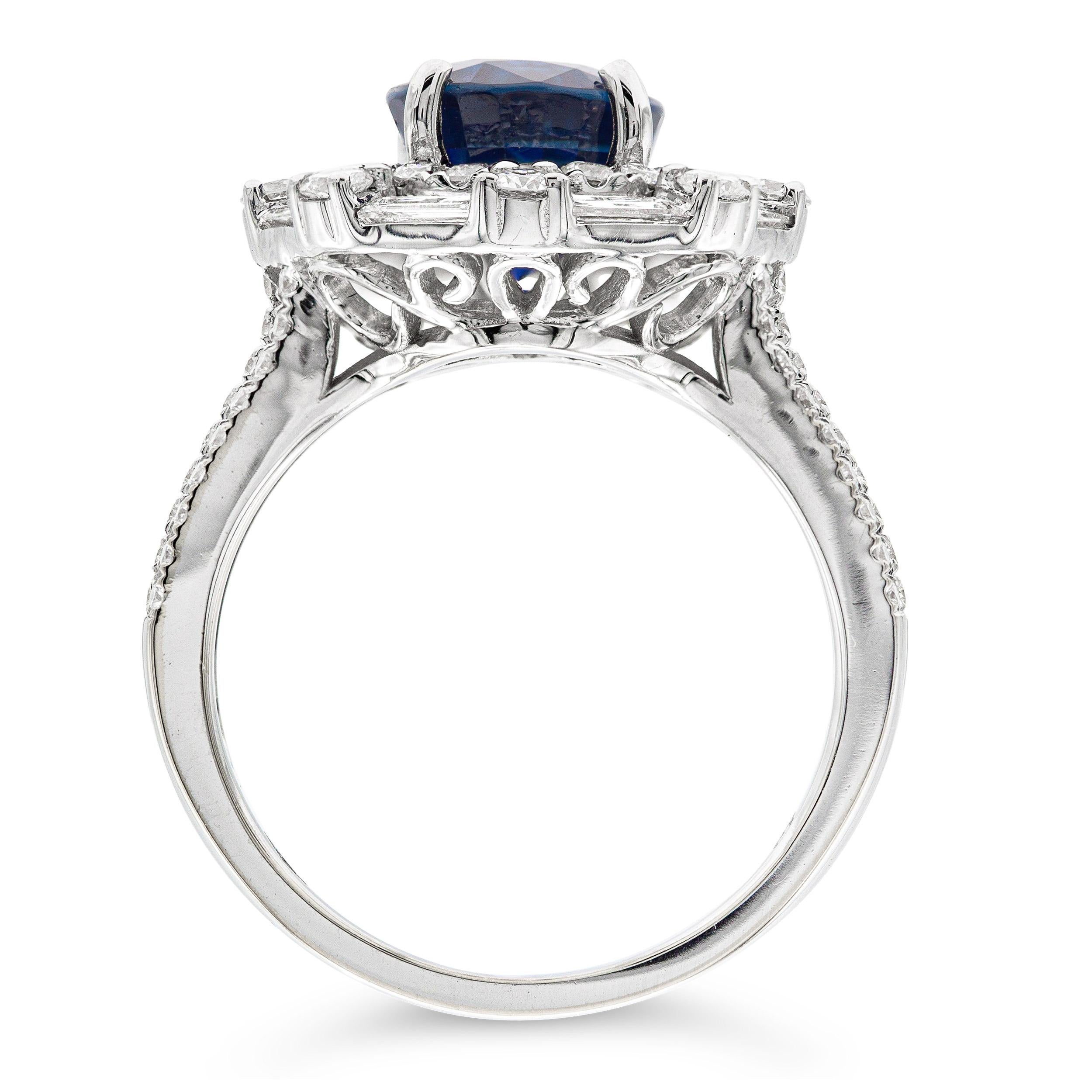 Oval Cut AGL Certified Vintage 3.70 Ct. Oval Sapphire and Diamond Cocktail Ring For Sale