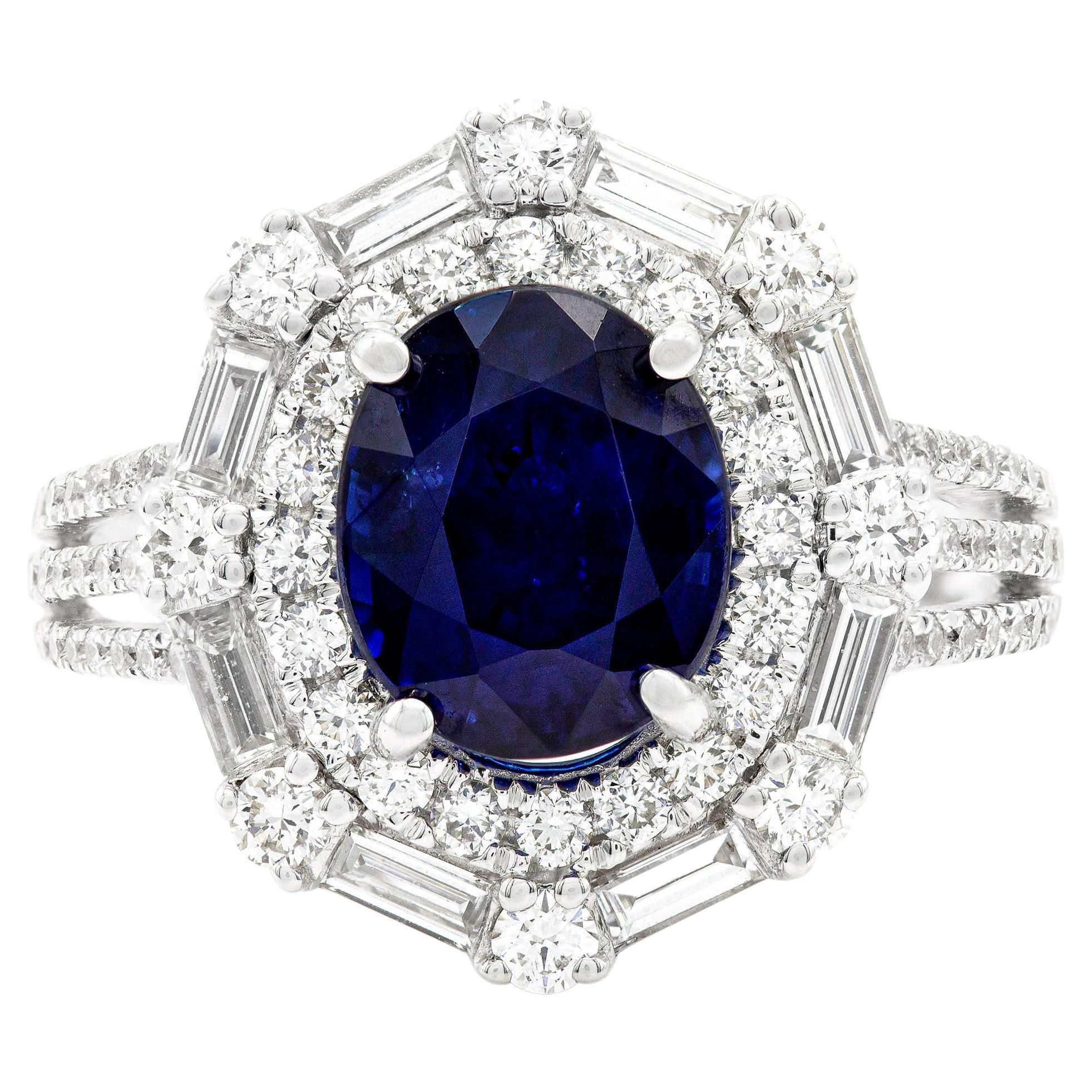 AGL Certified Vintage 3.70 Ct. Oval Sapphire and Diamond Cocktail Ring For Sale