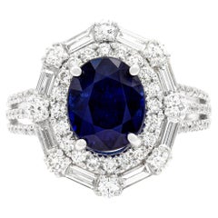 AGL Certified Vintage 3.70 Ct. Oval Sapphire and Diamond Cocktail Ring