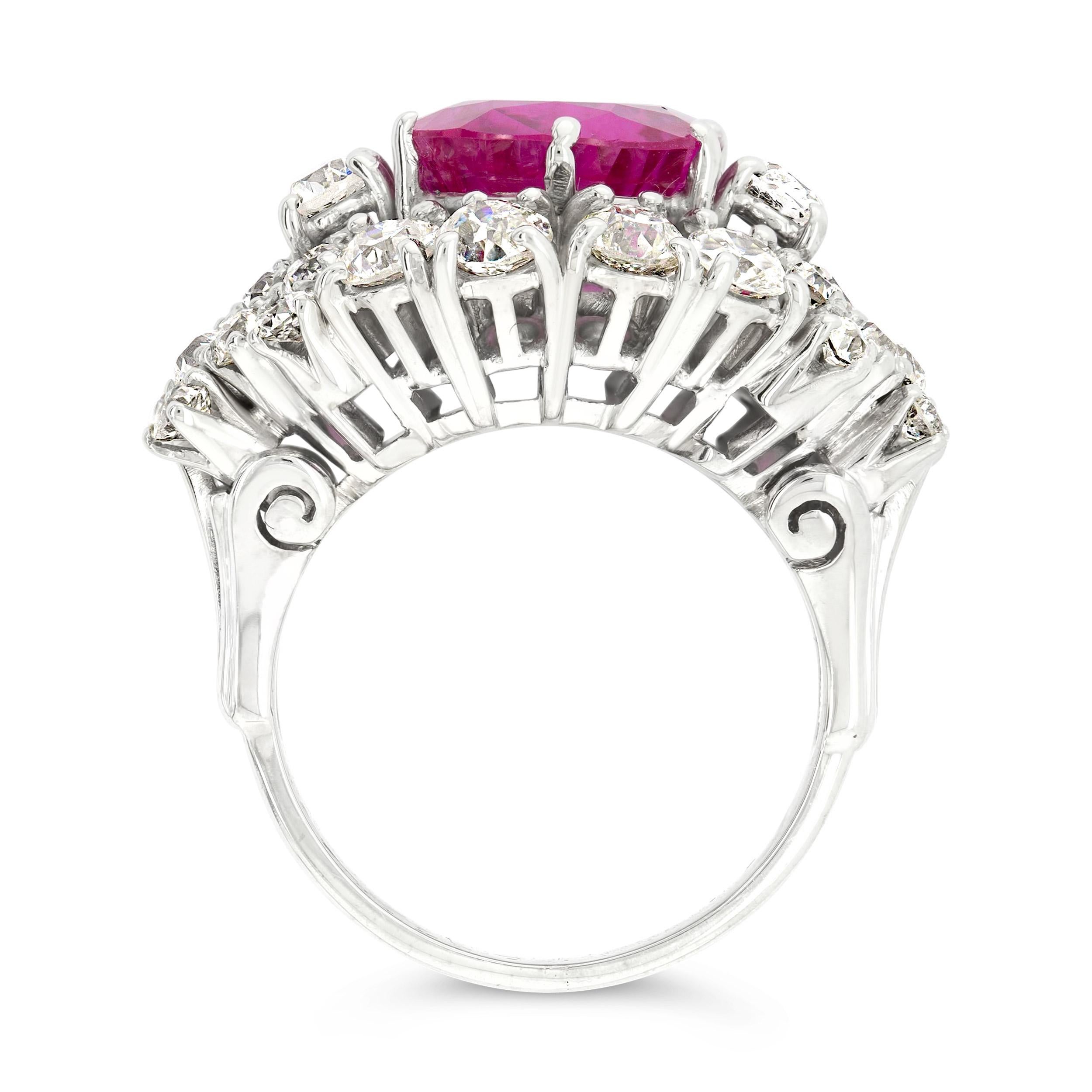 Oval Cut AGL Certified Vintage 4.73 ct. Burma Ruby Cluster Ring For Sale