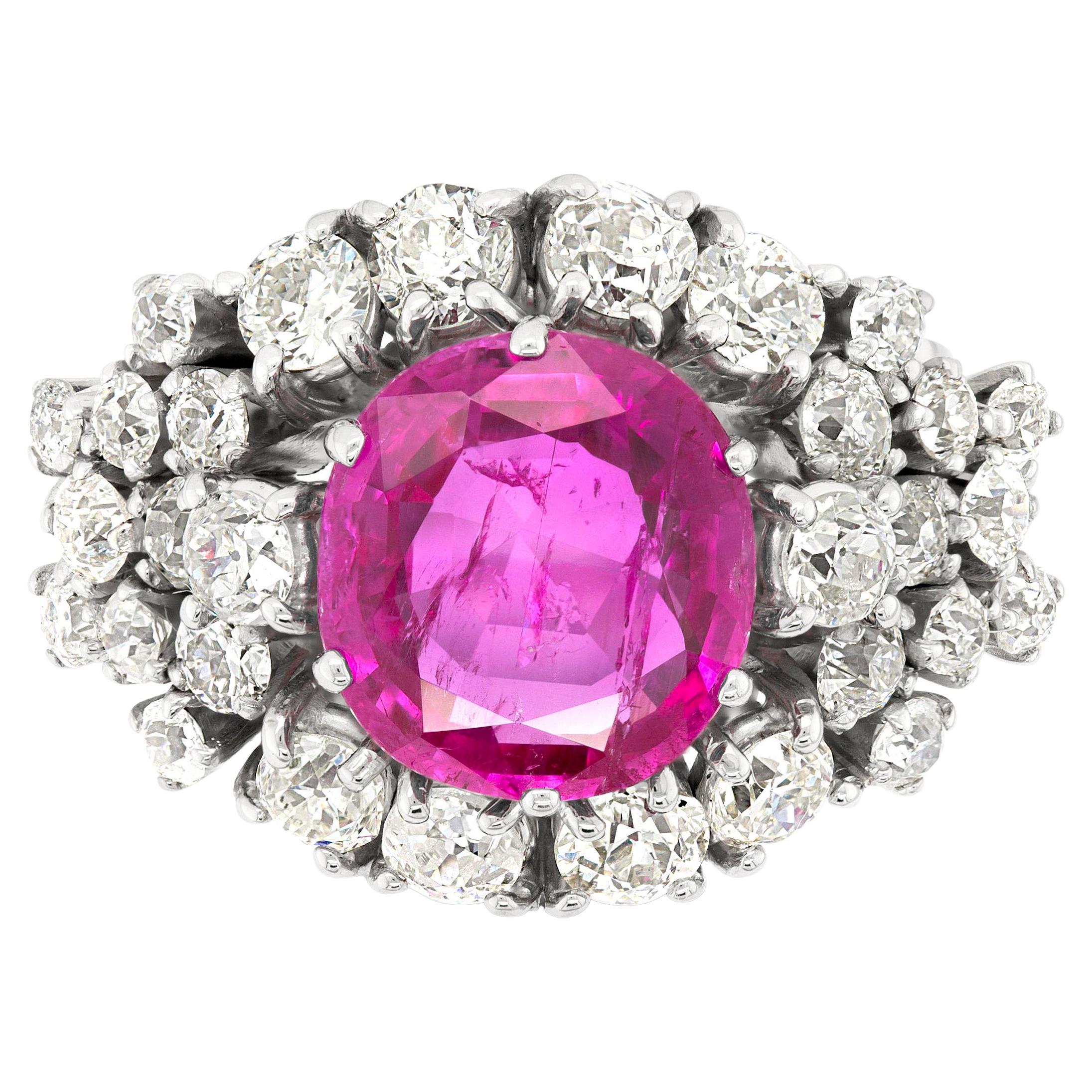 AGL Certified Vintage 4.73 ct. Burma Ruby Cluster Ring For Sale