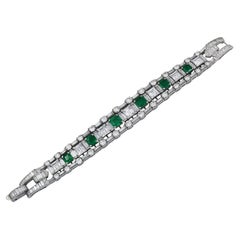 AGL Certified Vintage Colombian Emerald Diamond Bracelet, circa 1950