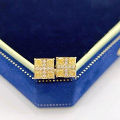 Yellow Diamond 'Cross' Stud 18K Gold Earrings with Diamonds