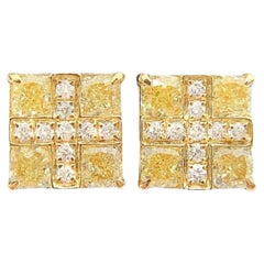 Pendientes de oro de 18 quilates con diamantes AGL Certified Yellow Diamond 'Cross' Stud