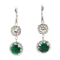 AGL Certified Zambian Emerald and Diamond 14 Karat White Gold Dangle Earrings