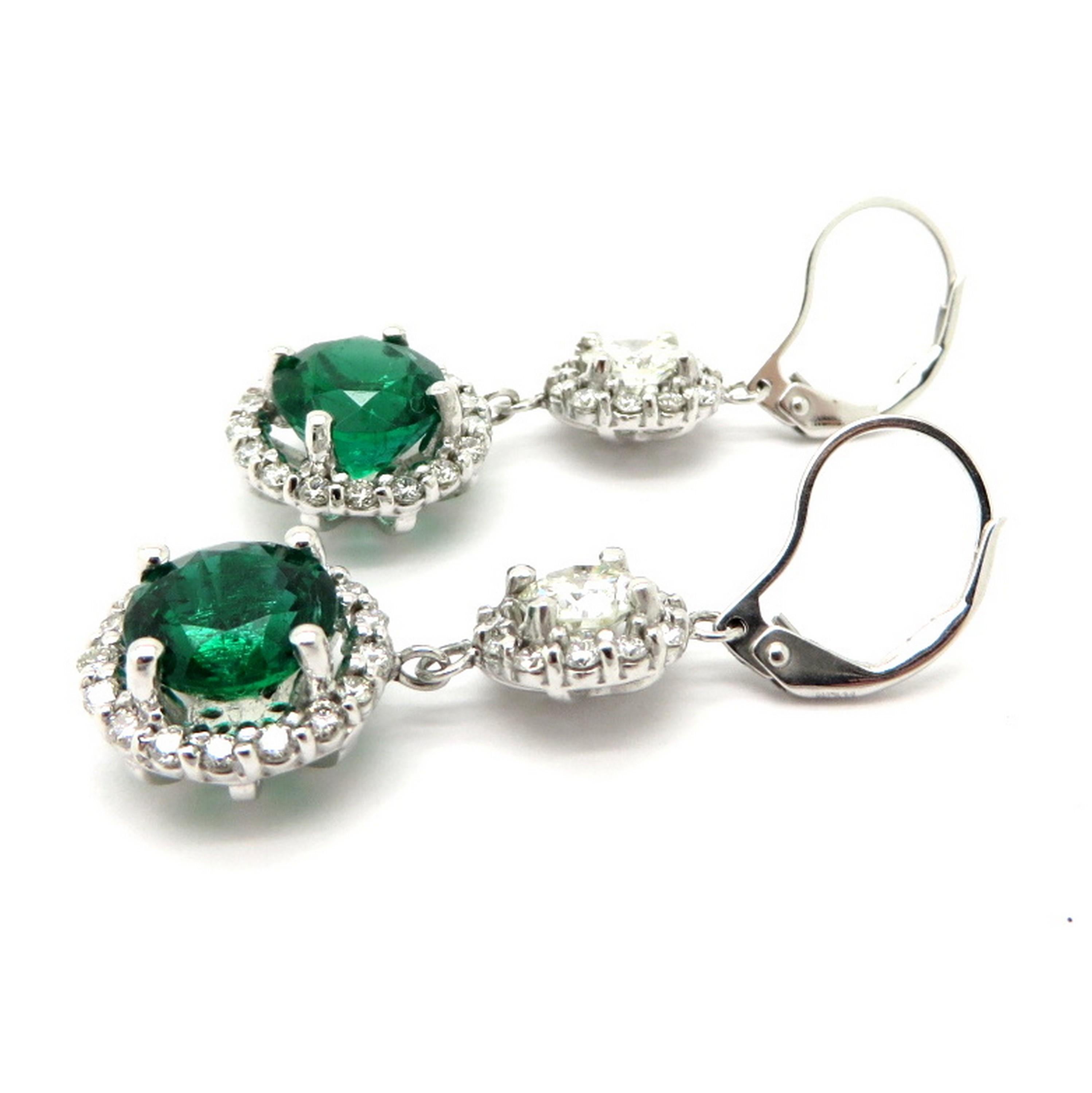 Women's AGL Certified Zambian Emerald and Diamond 14 Karat White Gold Dangle Earrings