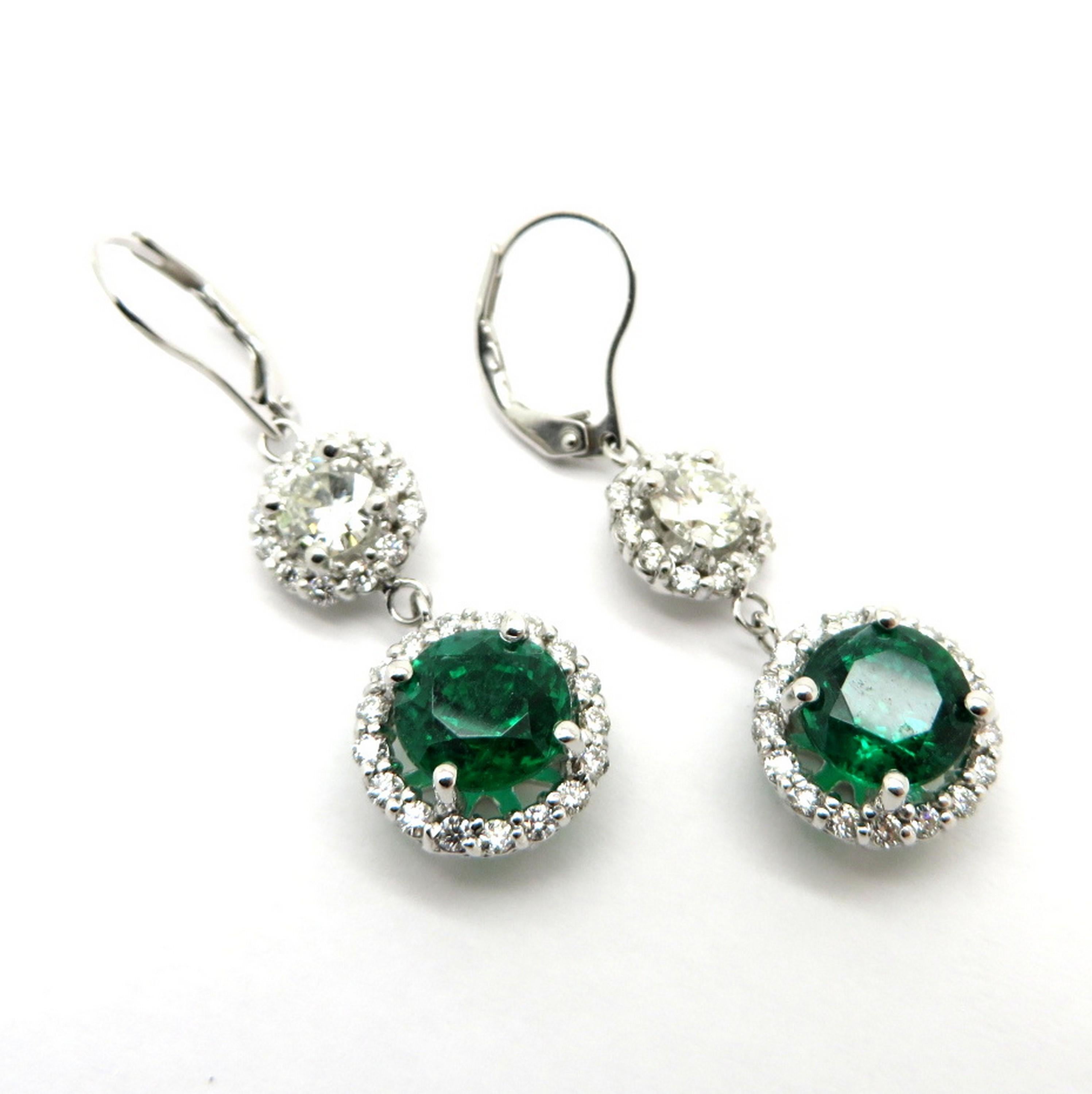 AGL Certified Zambian Emerald and Diamond 14 Karat White Gold Dangle Earrings 1