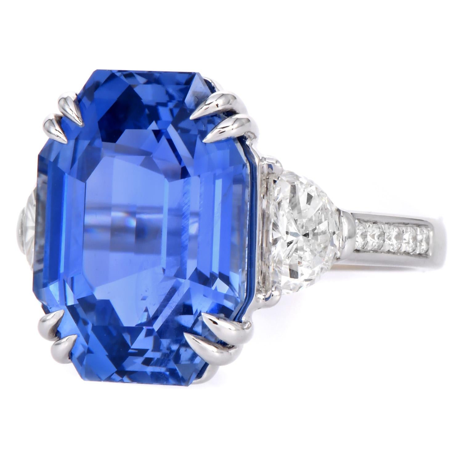 AGL Ceylon No Heat 14.58ct Sapphire Diamond Gold Ring For Sale 2
