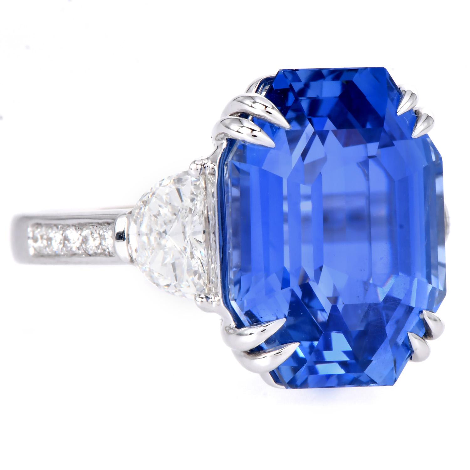 AGL Ceylon No Heat 14.58ct Sapphire Diamond Gold Ring For Sale 4