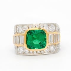AGL Colombian Emerald and Diamond Cocktail Ring in 18k and Platinum