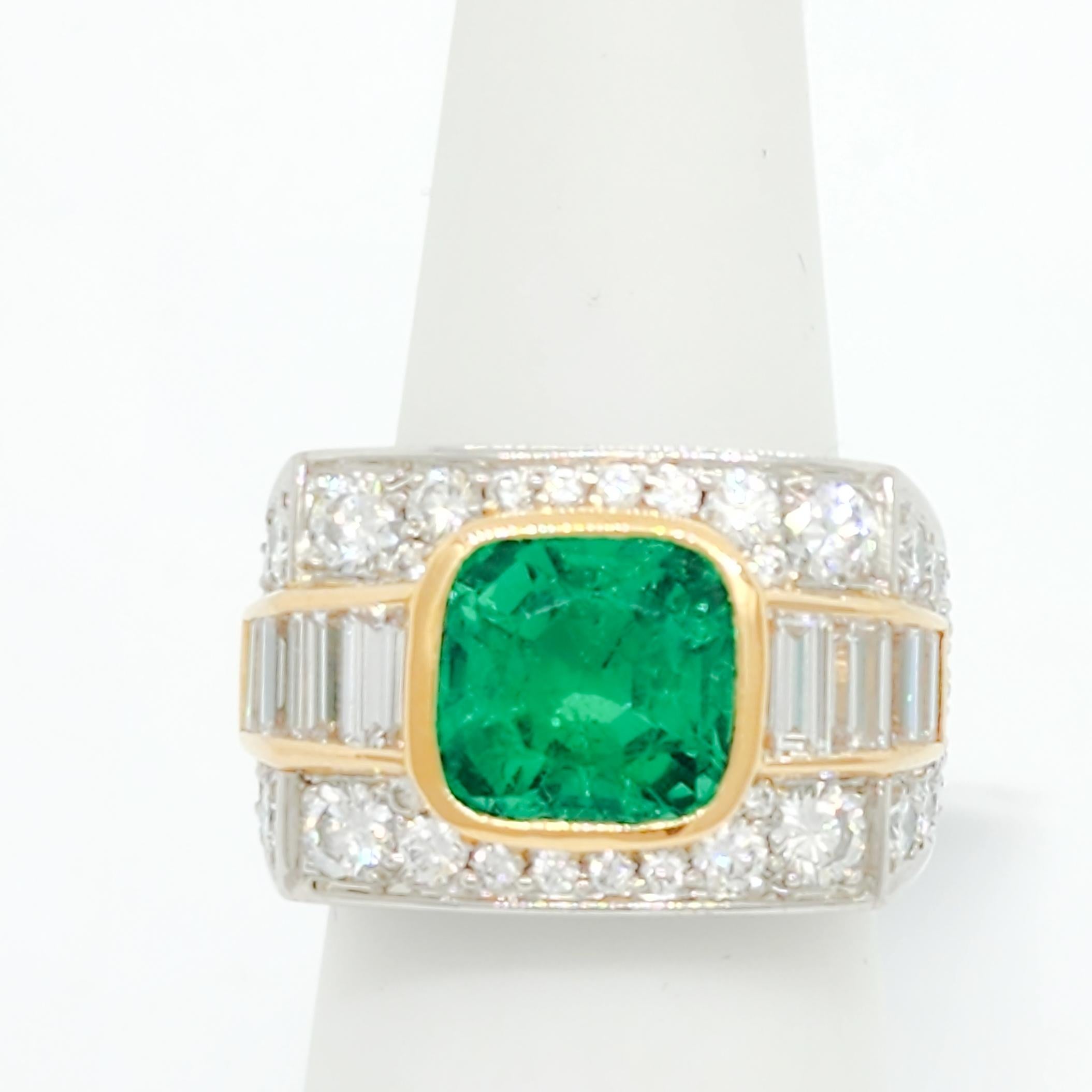 AGL Colombian Emerald and Diamond Cocktail Ring in 18k and Platinum For Sale 1