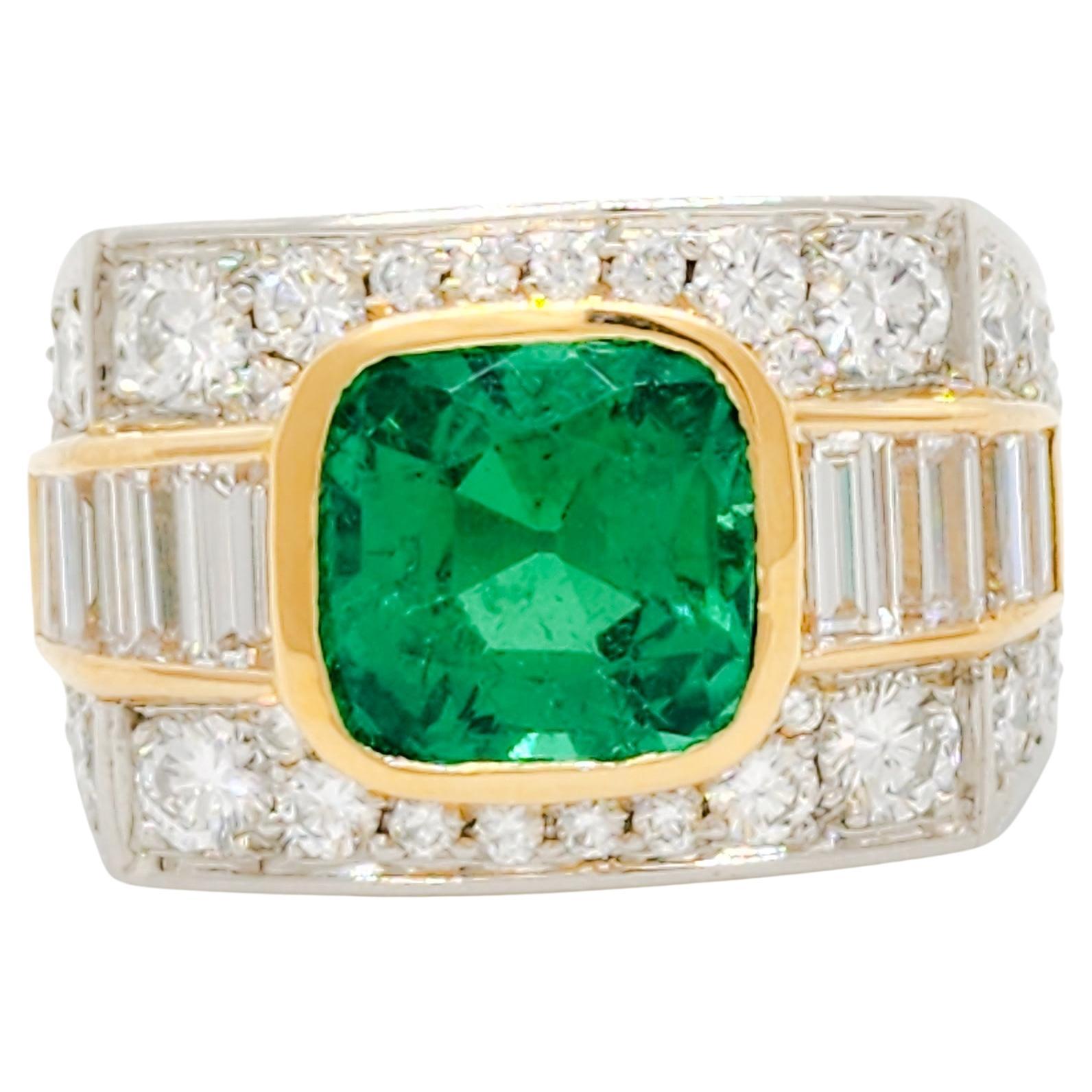 AGL Colombian Emerald and Diamond Cocktail Ring in 18k and Platinum For Sale