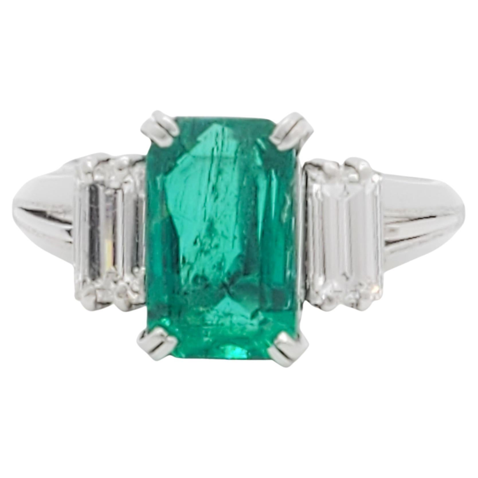 AGL Colombian Emerald and Diamond Three Stone Ring in Platinum