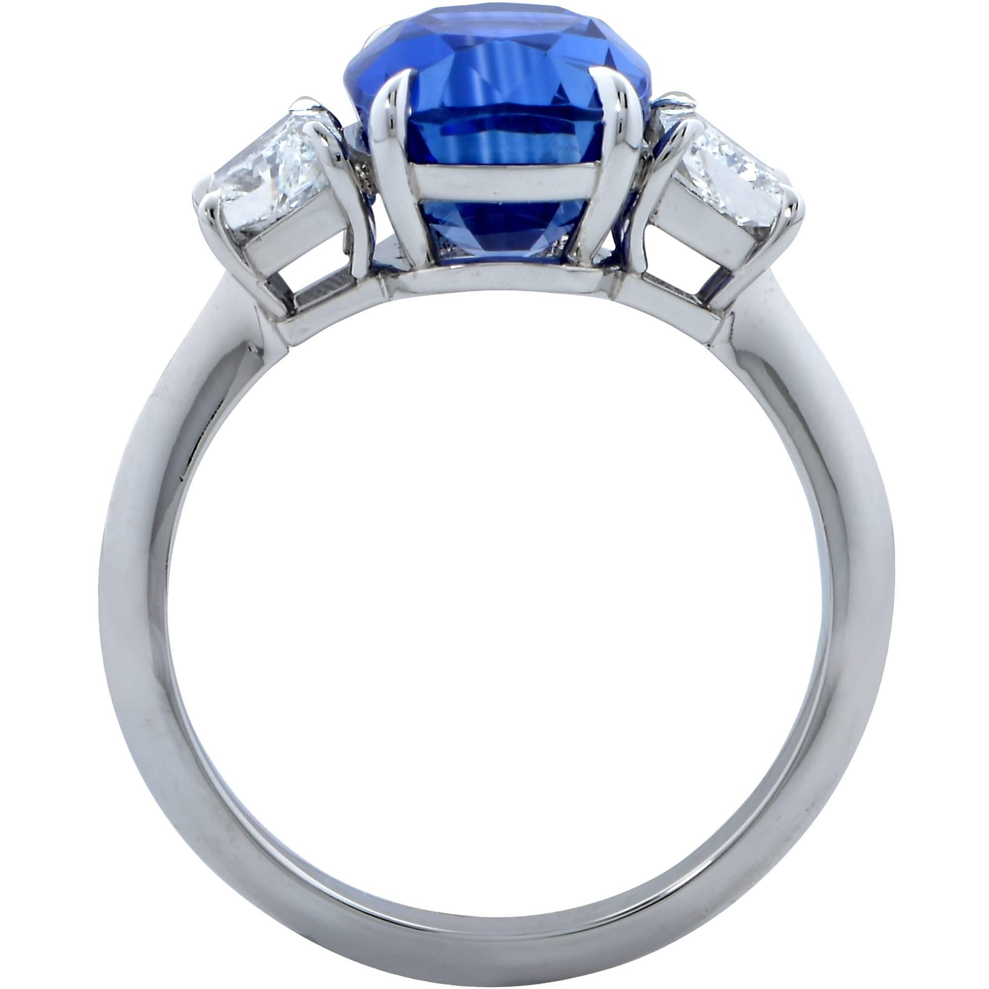 Modern Vivid Diamonds AGL Graded 4.85 Carat Sapphire and Diamond Three-Stone Ring