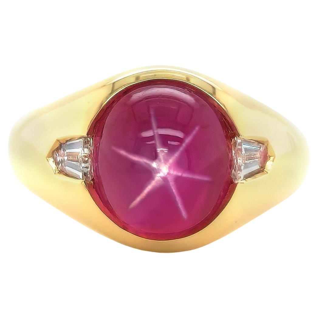 AGL and GRS Certified 9.09 ct Unheated Burma Star Ruby Diamond 18KYG Men's Ring  For Sale