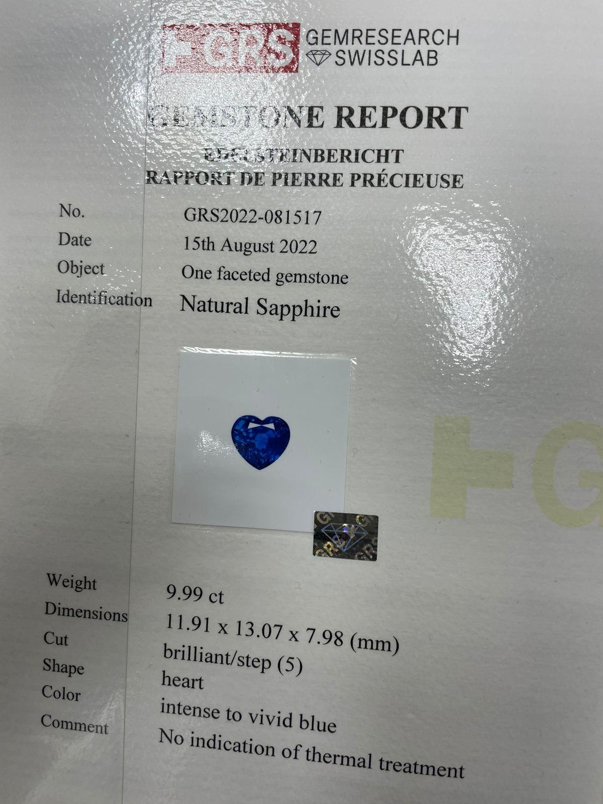 AGL/GRS Certified 9.99 Carat Unheated Sapphire For Sale 3