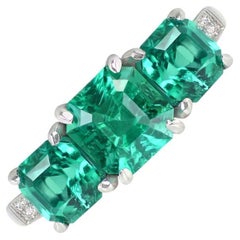 AGL/Gubelin 1.08ct Emerald Cut Colombian No-Oil Emerald Ring, Platinum