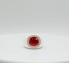 AGL Heated 5 Carat Burma Ruby Cushion & Diamond Ring in Ceramic & 18K Rose Gold