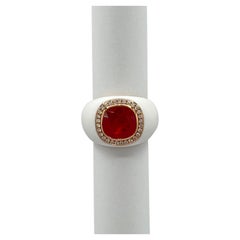 AGL Heated 5 Carat Burma Ruby Cushion & Diamond Ring in Ceramic & 18K Rose Gold